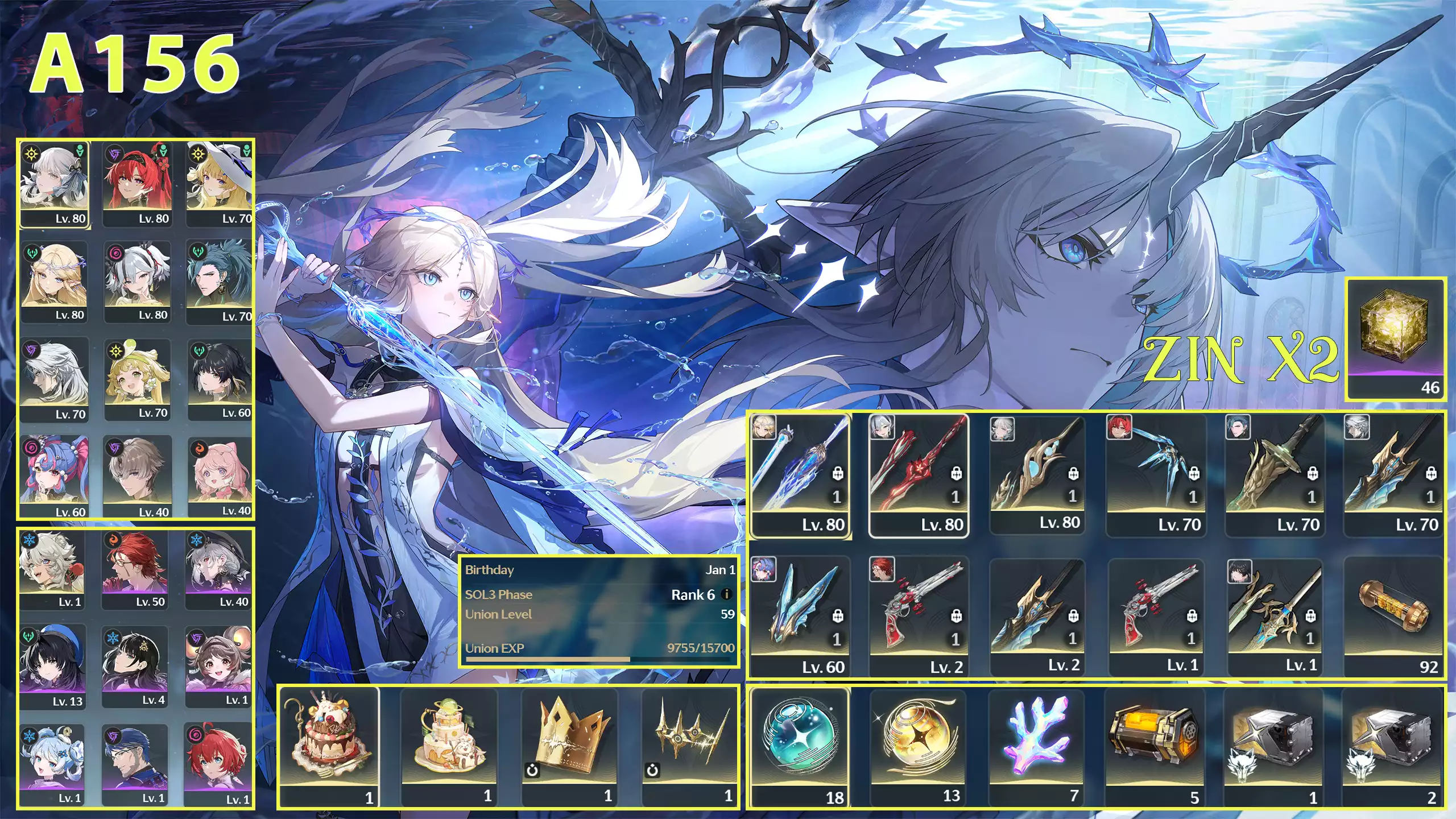 Cartethyia C0R1 + Camellya C0R1 + Jinhsi C0R1 + Jiyan C0R1 + Roccia C0 + Phoebe C0 + Yao C0 + Yinlin C0